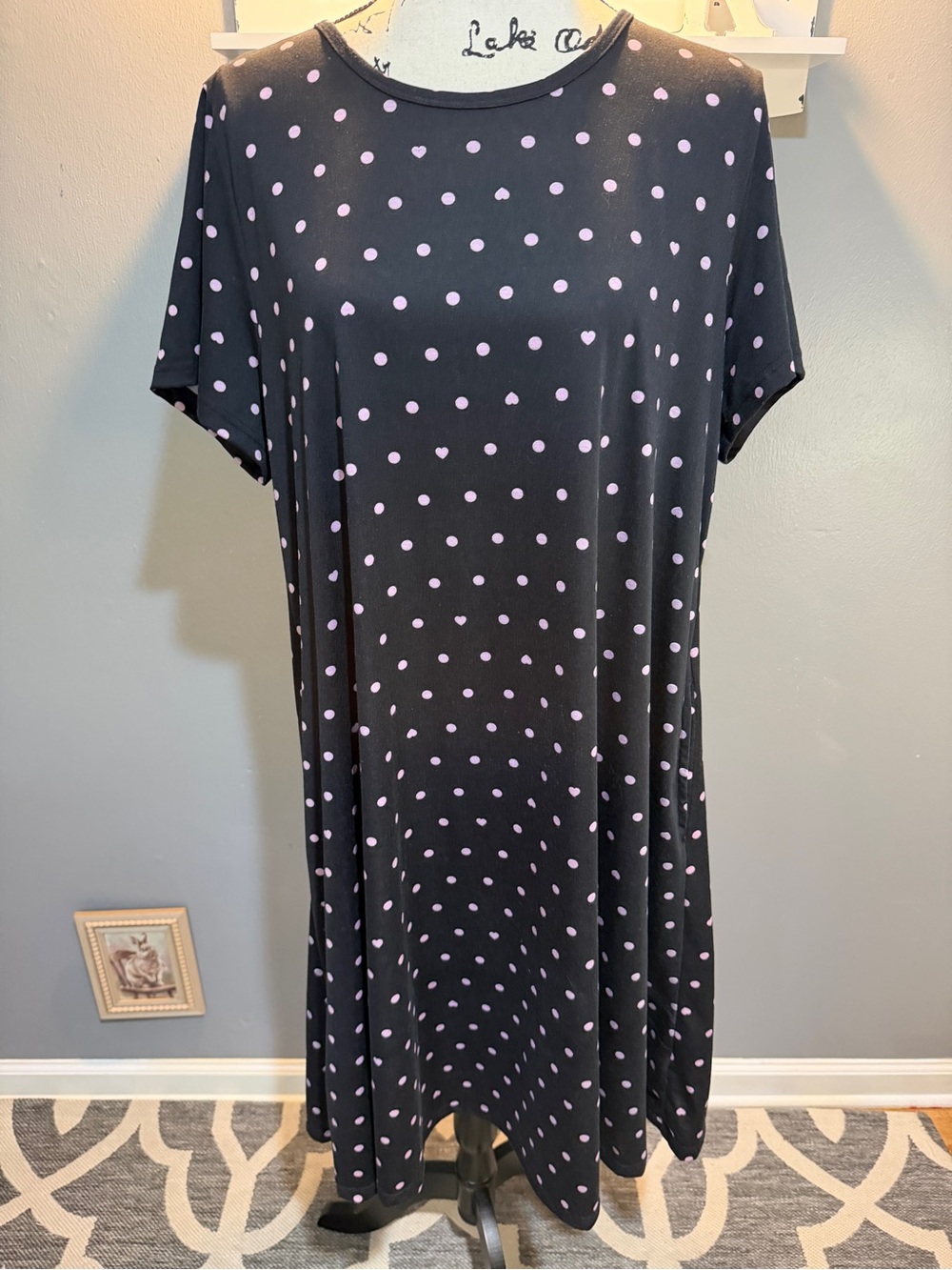 LULAROE BLACK MIDI DRESS WITH PINK POLKA DOTS SZ 2X